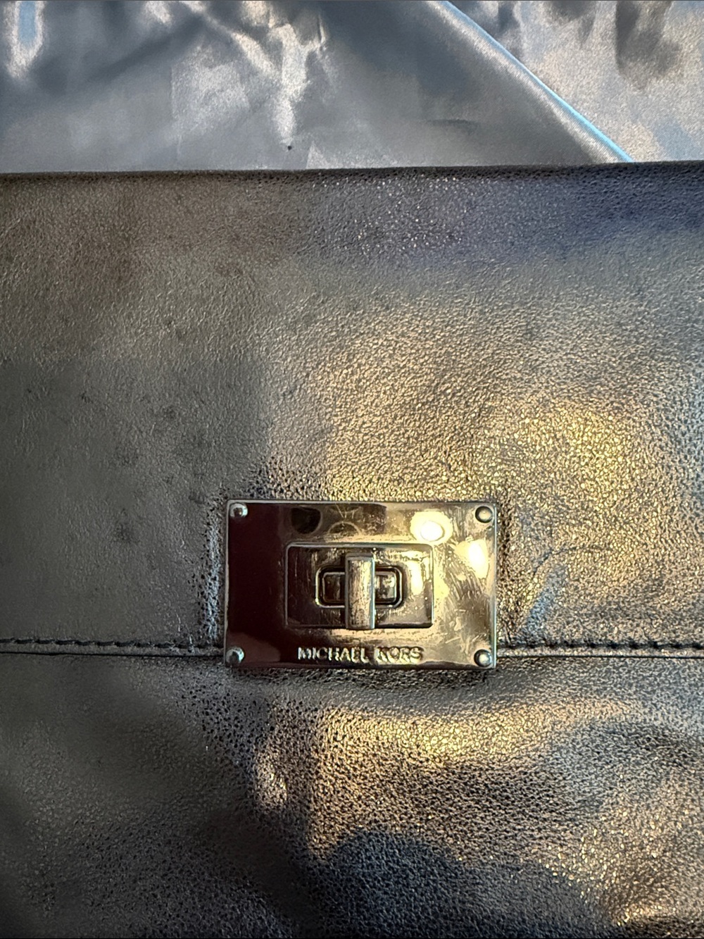 Michael Kors Metallic Pewter Leather Clutch with Turn-Lock - Picture 4 of 6